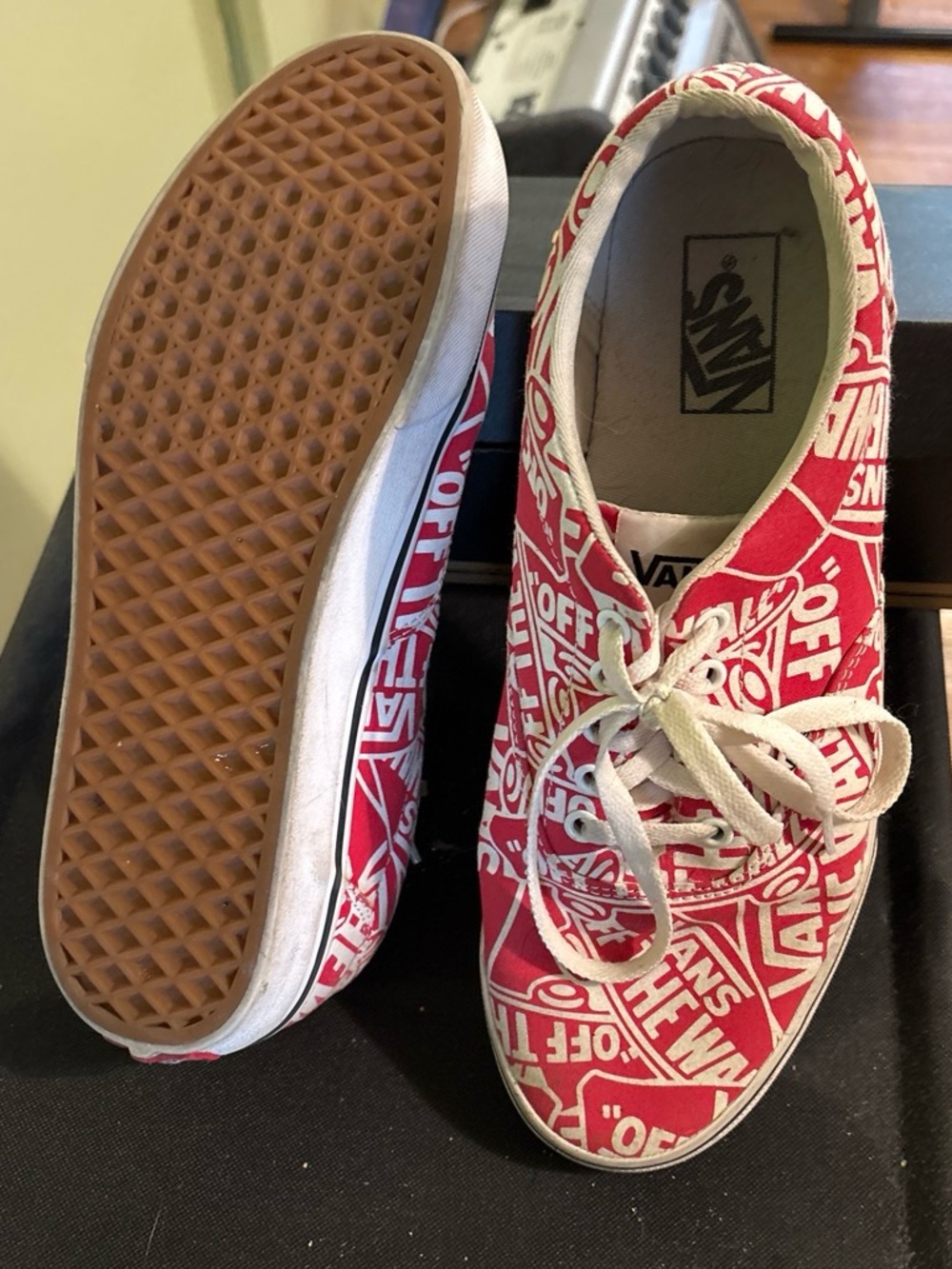Vans Red and White Logo-Print Low Top Sneakers